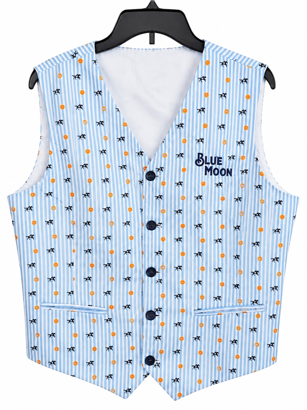 Blue Moon Beer Promotional Vest Men’s XL Horse Orange Print Striped Bartender